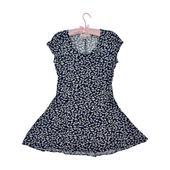 Band Of Gypsys Blue Floral Cottagecore Button Down Mini Dress Retro Y2K Revive - Picture 10 of 15